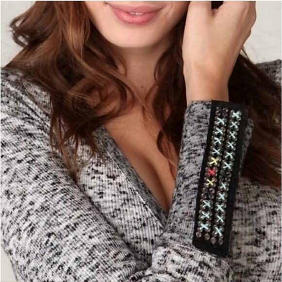 Free People Small Grey Freckles Henley - Picture 2 of 9